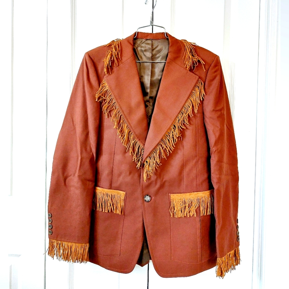 Fringe Western Blazer‎ Jacket size 38 Brown Halloween Costume Cowboy Outlaw